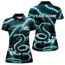 Load image into Gallery viewer, Custom Black And Blue Thunder Lightning Snake Bowling Polo Shirts For Women, Team Outfits IPHW8647