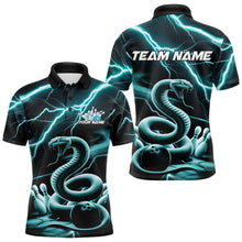 Load image into Gallery viewer, Custom Black And Blue Thunder Lightning Snake Bowling Polo Shirts For Men, Team Outfits IPHW8647
