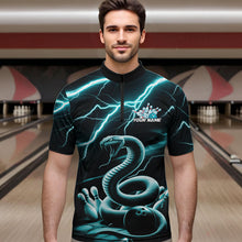Load image into Gallery viewer, Custom Black And Blue Thunder Lightning Snake Bowling Quarter-Zip Shirts For Men, Team Outfits IPHW8647