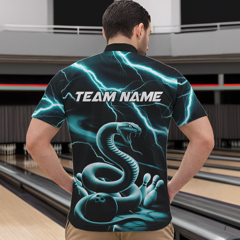 Custom Black And Blue Thunder Lightning Snake Bowling Quarter-Zip Shirts For Men, Team Outfits IPHW8647