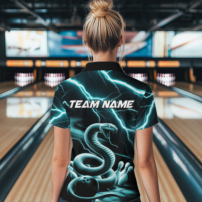 Custom Black And Blue Thunder Lightning Snake Womens Bowling Quarter-Zip Shirt, Team Outfit IPHW8647