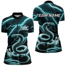 Load image into Gallery viewer, Custom Black And Blue Thunder Lightning Snake Womens Bowling Quarter-Zip Shirt, Team Outfit IPHW8647