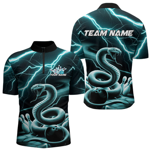 Custom Black And Blue Thunder Lightning Snake Bowling Quarter-Zip Shirts For Men, Team Outfits IPHW8647