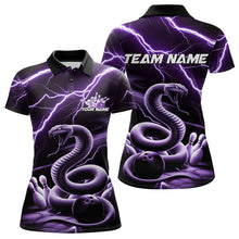 Load image into Gallery viewer, Custom Black And Purple Thunder Lightning Snake Bowling Polo Shirts For Women, Team Outfits IPHW8648