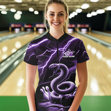 Load image into Gallery viewer, Custom Black And Purple Thunder Lightning Snake Bowling Team Quarter-Zip Shirts For Women IPHW8648