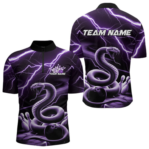 Custom Black And Purple Thunder Lightning Snake Bowling Quarter-Zip Shirts For Men, Team Outfits IPHW8648