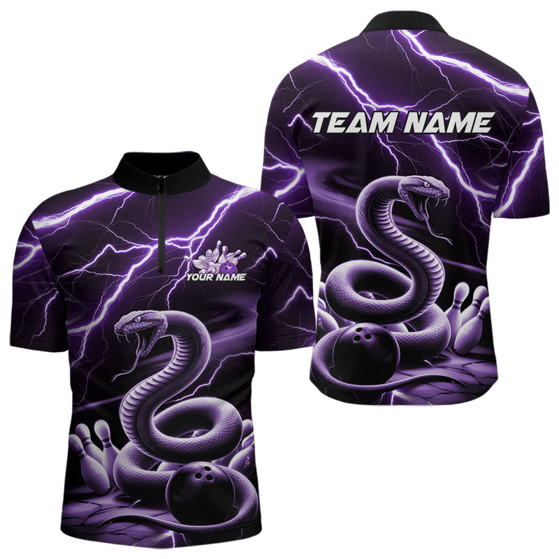 Custom Black And Purple Thunder Lightning Snake Bowling Quarter-Zip Shirts For Men, Team Outfits IPHW8648