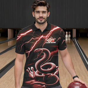 Custom Black And Red Thunder Lightning Snake Bowling Polo Shirts For Men, Team Outfits IPHW8649