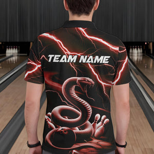 Custom Black And Red Thunder Lightning Snake Bowling Polo Shirts For Men, Team Outfits IPHW8649