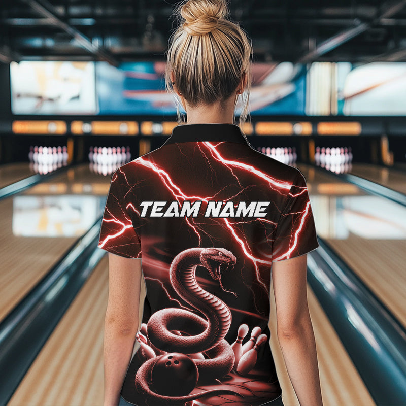Custom Black And Red Thunder Lightning Snake Bowling Team Quarter-Zip Shirts For Women IPHW8649
