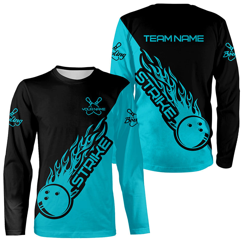 Custom Long Sleeve Flame Bowling Shirts For Men And Women, Bowling Team Polo Shirt Bowling Jersey | Blue IPHW4289