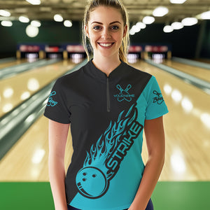 Custom Bowling Shirts For Women, Bowling Team Shirts Bowling Strike | Ball Blue IPHW4289