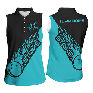 Custom Sleeveless Flame Bowling Shirts For Women, Bowling Team Polo Shirt Bowling Jersey | Blue IPHW4289