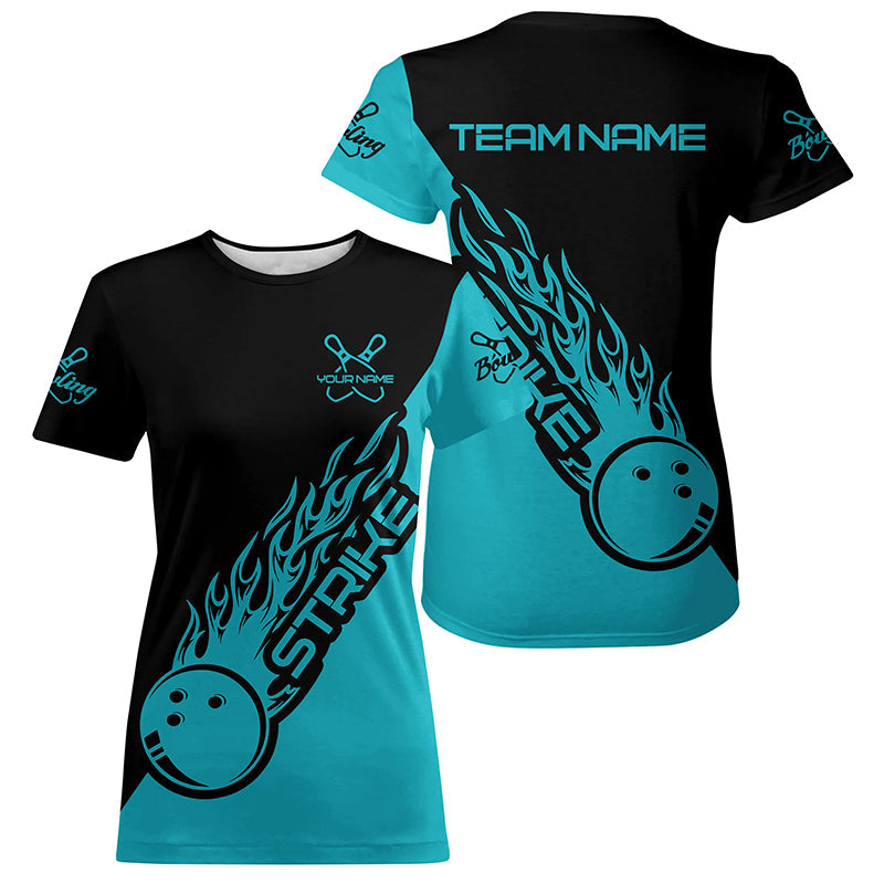 Custom Bowling T-Shirts For Women, Bowling Team Bowling Strike | Ball Blue IPHW4289