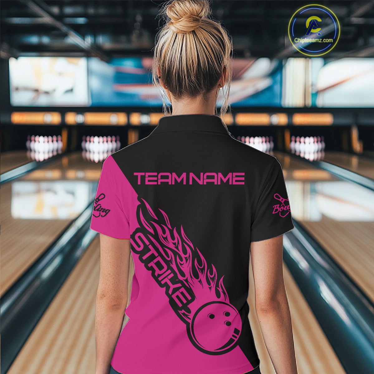 Custom Bowling Shirts For Women, Bowling Team Shirts Bowling Strike | Pink IPHW4290