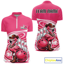 Load image into Gallery viewer, Slay Western Flamingo Custom Women Quarter-Zip Bowling Shirt, Sassy Cowgirl Queen Outfit IPHW11022