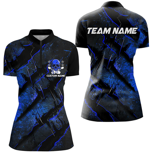 Blue Claw Customize Team Bowling Shirts, Skull Bowling Jerseys For Women IPHW6483