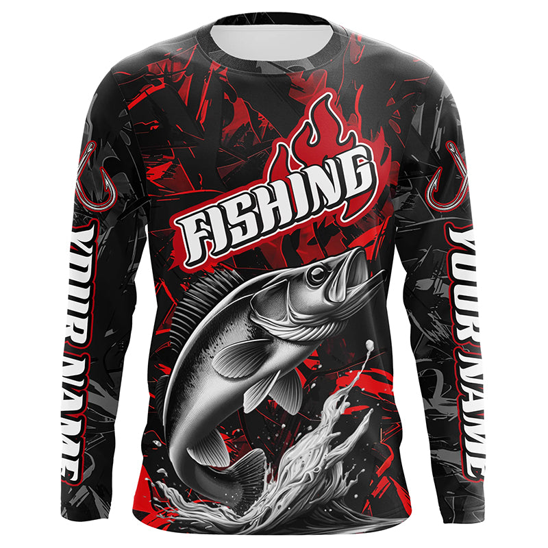 Walleye Fishing Custom Long Sleeve Shirts, Walleye Tournament Fishing Jerseys | Red Camo IPHW6658