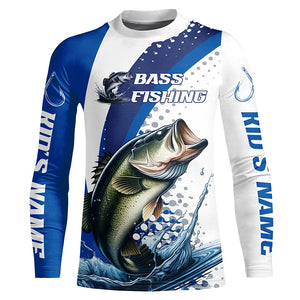 Custom Bass Long Sleeve Fishing Shirts, Bass Fishing Tournament Shirts | Blue IPHW6829