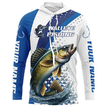 Load image into Gallery viewer, Custom Walleye Long Sleeve Fishing Shirts, Walleye Fishing Tournament Shirts | Blue IPHW6830