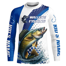 Load image into Gallery viewer, Custom Walleye Long Sleeve Fishing Shirts, Walleye Fishing Tournament Shirts | Blue IPHW6830