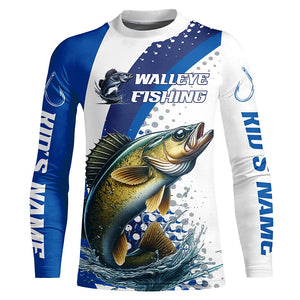 Custom Walleye Long Sleeve Fishing Shirts, Walleye Fishing Tournament Shirts | Blue IPHW6830