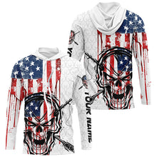 Load image into Gallery viewer, American Flag Fishing Skull Custom Long Sleeve Fishing Shirts, Patriotic Fishing Jerseys IPHW6996