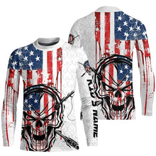 Load image into Gallery viewer, American Flag Fishing Skull Custom Long Sleeve Fishing Shirts, Patriotic Fishing Jerseys IPHW6996