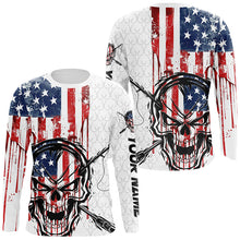 Load image into Gallery viewer, American Flag Fishing Skull Custom Long Sleeve Fishing Shirts, Patriotic Fishing Jerseys IPHW6996