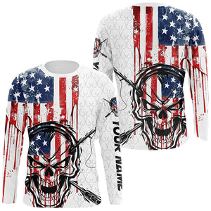 American Flag Fishing Skull Custom Long Sleeve Fishing Shirts, Patriotic Fishing Jerseys IPHW6996