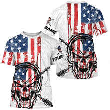 Load image into Gallery viewer, American Flag Fishing Skull Custom Long Sleeve Fishing Shirts, Patriotic Fishing Jerseys IPHW6996