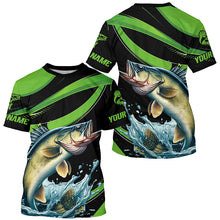 Load image into Gallery viewer, Black And Green Custom Walleye Fishing Jerseys, Walleye Long Sleeve Tournament Fishing Shirts IPHW7001