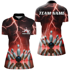 Red Thunder Lightning Custom Ladies Bowling Shirts, Bowling League Shirts Bowling Jersey IPHW7531