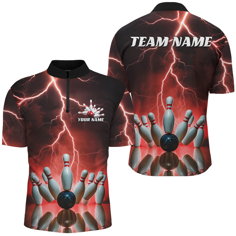 Red Thunder Lightning Custom Bowling Shirts For Men, Bowling League Shirts Bowling Team Jersey IPHW7531