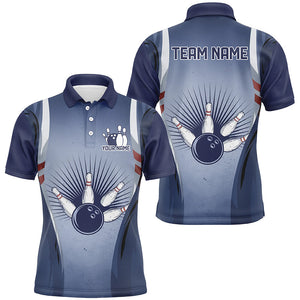 Navy Blue Custom Vintage Bowling Shirts For Men, Classic Bowling Team Shirt Bowler Outfits IPHW7538