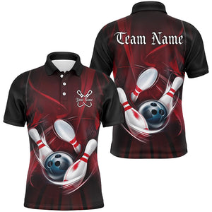 Black And Red Custom Bowling Uniforms, Bowling Team Shirts For Men Bowler Jerseys IPHW7543