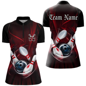 Black And Red Custom Bowling Uniforms, Bowling Team Shirts For Women Bowler Jerseys IPHW7543