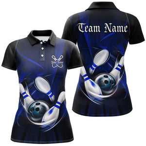 Black And Blue Custom Bowling Uniforms, Bowling Team Shirts For Women Bowler Jerseys IPHW7544