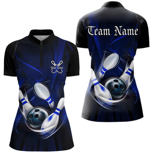 Black And Blue Custom Bowling Uniforms, Bowling Team Shirts For Women Bowler Jerseys IPHW7544