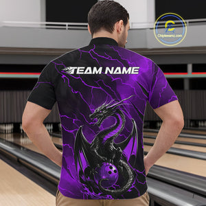 Custom Purple Lightning Dragon Bowling Quarter-Zip Shirt For Men, Dragon Bowling Team Jersey IPHW9902