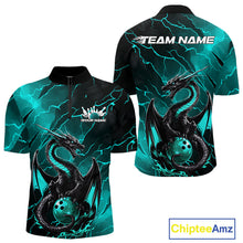 Load image into Gallery viewer, Custom Blue Lightning Dragon Bowling Quarter-Zip Shirt For Men, Dragon Bowling Team Jersey IPHW9903