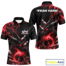 Load image into Gallery viewer, Custom Black And Red Flame Dragon Bowling Men Polo Shirt, Dragon Bowling League Shirt IPHW10272