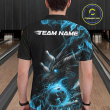 Load image into Gallery viewer, Custom Black And Blue Flame Dragon Bowling Men Polo Shirt, Dragon Bowling League Shirt IPHW10273