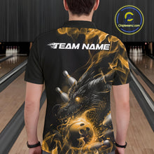 Load image into Gallery viewer, Custom Black And Gold Flame Dragon Bowling Men Polo Shirt, Dragon Bowling League Shirt IPHW10274
