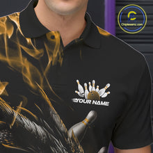 Load image into Gallery viewer, Custom Black And Gold Flame Dragon Bowling Men Polo Shirt, Dragon Bowling League Shirt IPHW10274