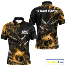Load image into Gallery viewer, Custom Black And Gold Flame Dragon Bowling Men Polo Shirt, Dragon Bowling League Shirt IPHW10274