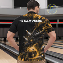 Load image into Gallery viewer, Custom Black And Gold Flame Dragon Bowling Men Quarter-Zip Shirt, Dragon Bowling League Shirt IPHW10274