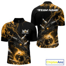 Load image into Gallery viewer, Custom Black And Gold Flame Dragon Bowling Men Quarter-Zip Shirt, Dragon Bowling League Shirt IPHW10274