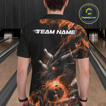 Load image into Gallery viewer, Custom Black And Orange Flame Dragon Bowling Men Polo Shirt, Dragon Bowling League Shirt IPHW10275