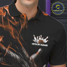 Load image into Gallery viewer, Custom Black And Orange Flame Dragon Bowling Men Polo Shirt, Dragon Bowling League Shirt IPHW10275